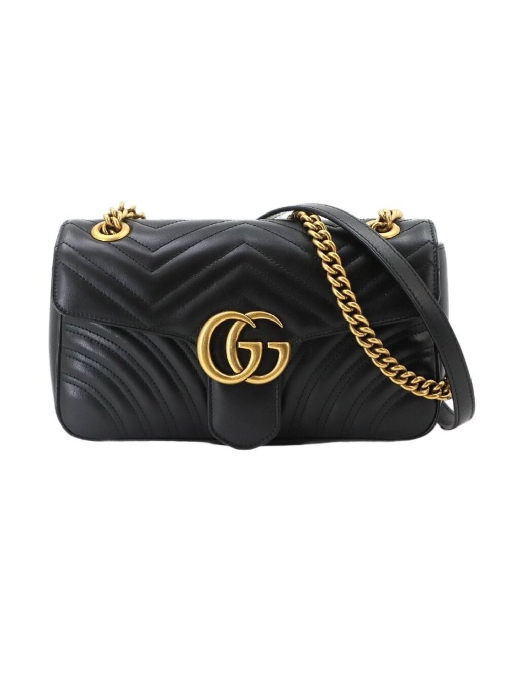 Gucci GG Marmont Shoulder Bag Leather Black Gold